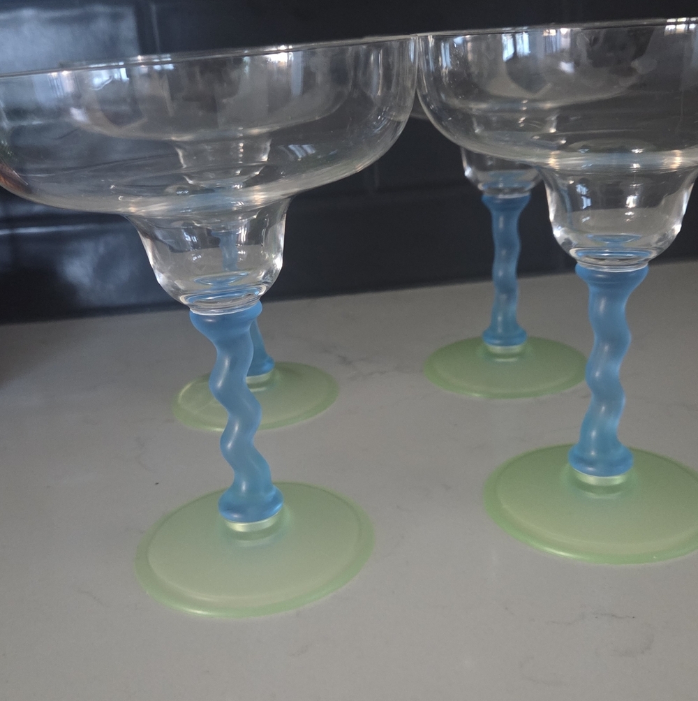 Vintage Acrylic Elegant Blue and Green Stem Glasses Margaritas